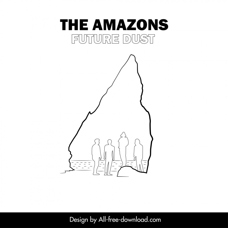 the amazons stencil advertising template flat white handdrawn silhouette people sea scene cave sketch