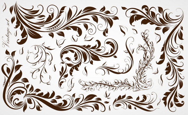 pattern design elements retro curved floral sketch