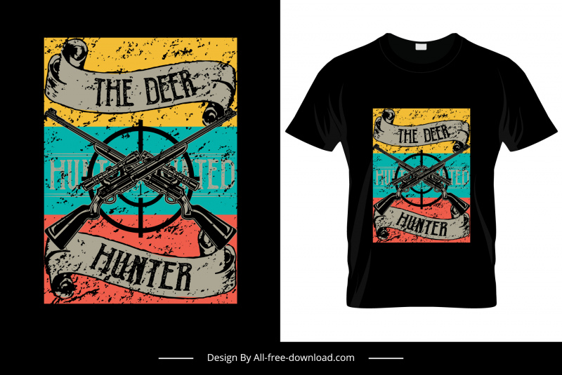 the deer hunter tshirt template dynamic grunge retro rifles focus sketch