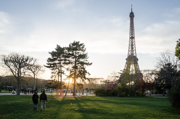 the eiffel tower at the sunset 