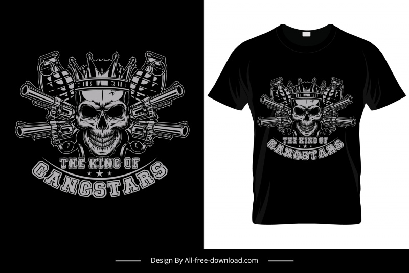 the king of gangstar tshirt template dark retro symmetric horror skull weapon sketch 