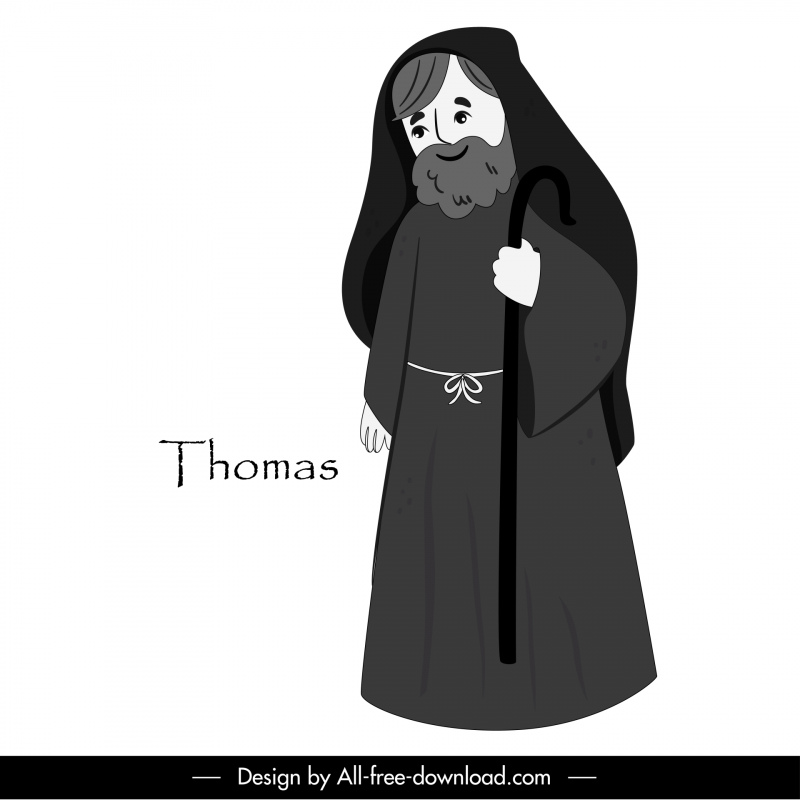 thomas christian apostle icon black white vintage cartoon character outline
