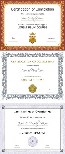 three certificate design vector