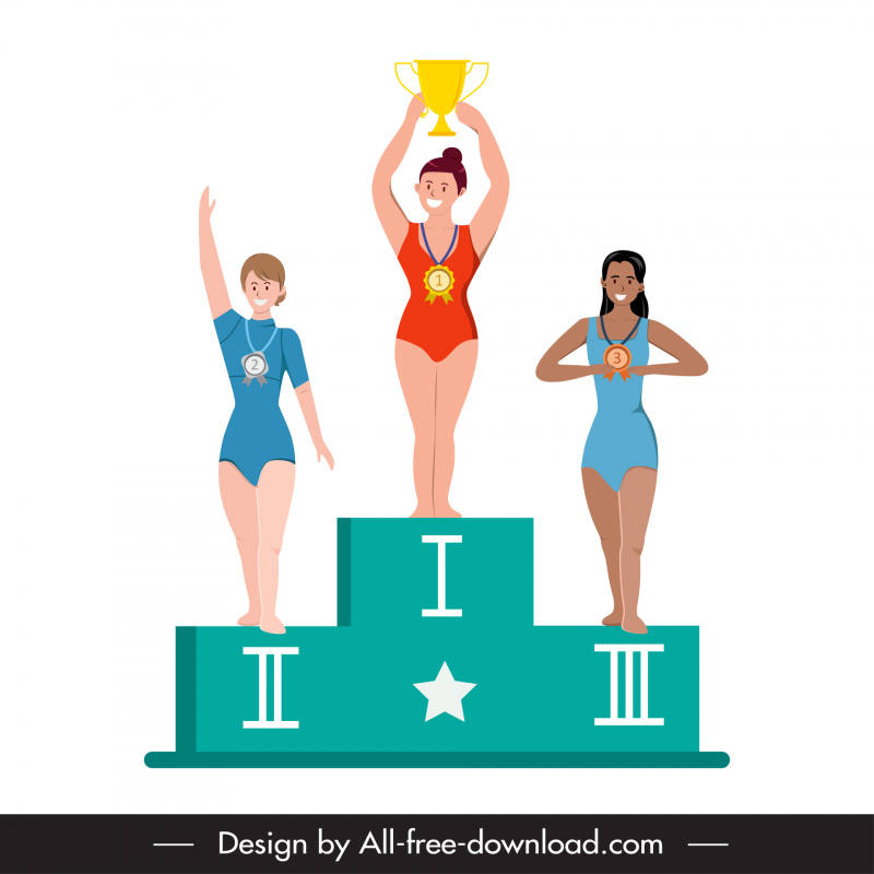 three female athletes with trophy and medals vector image
