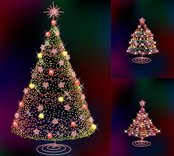 three glittering christmas tree vector
