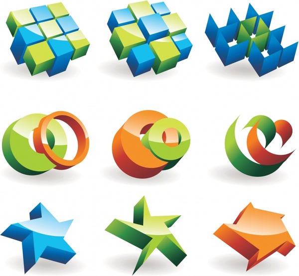 logo design elements shiny modern colorful 3d shapes