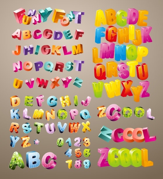 threedimensional vector cute letters