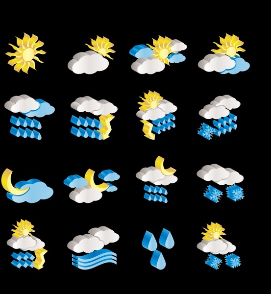 weather forecast icons colored 3d symbols