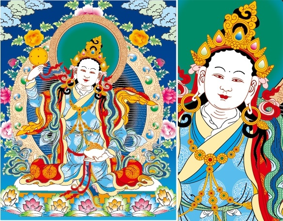 tibetan thangka three rows of empty lotus female ai vector