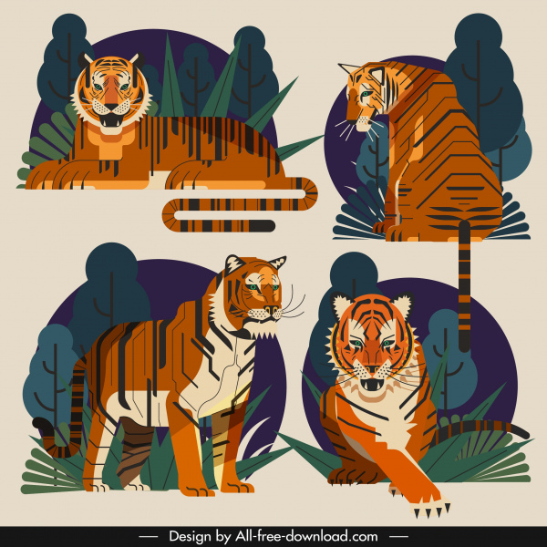 tiger icons classical colorful design