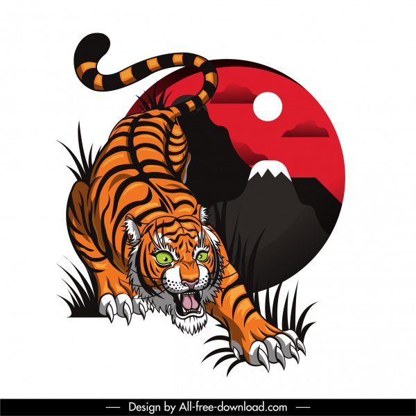 tiger painting aggressive emotion sketch classic oriental design