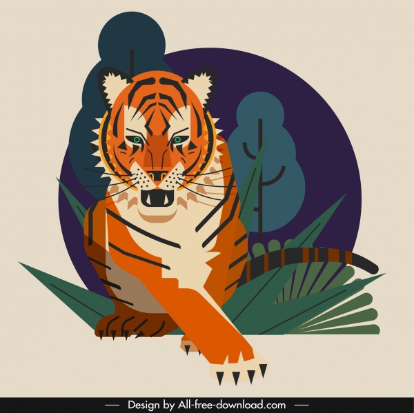 tiger painting hunting sketch colored classical design