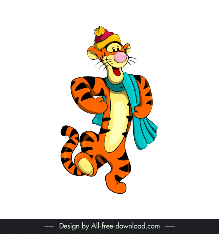 tiger pooh cartoon character icon colored stylized design