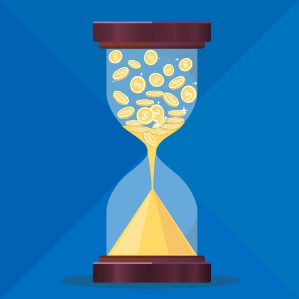 time value conceptual background coins hourglass icons