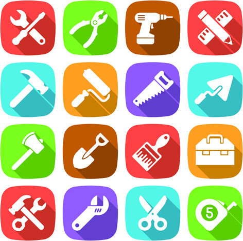 tool flat icons set