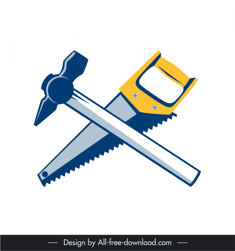 tools icons flat hammer saw outline 