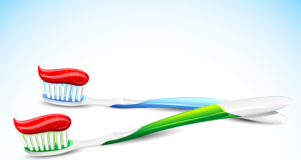 toothbrush and toothpaste shiny vector