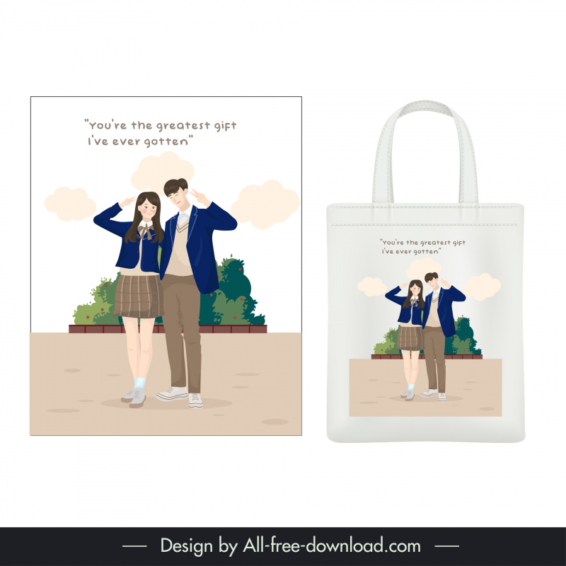  tote bag template lovely couple cartoon
