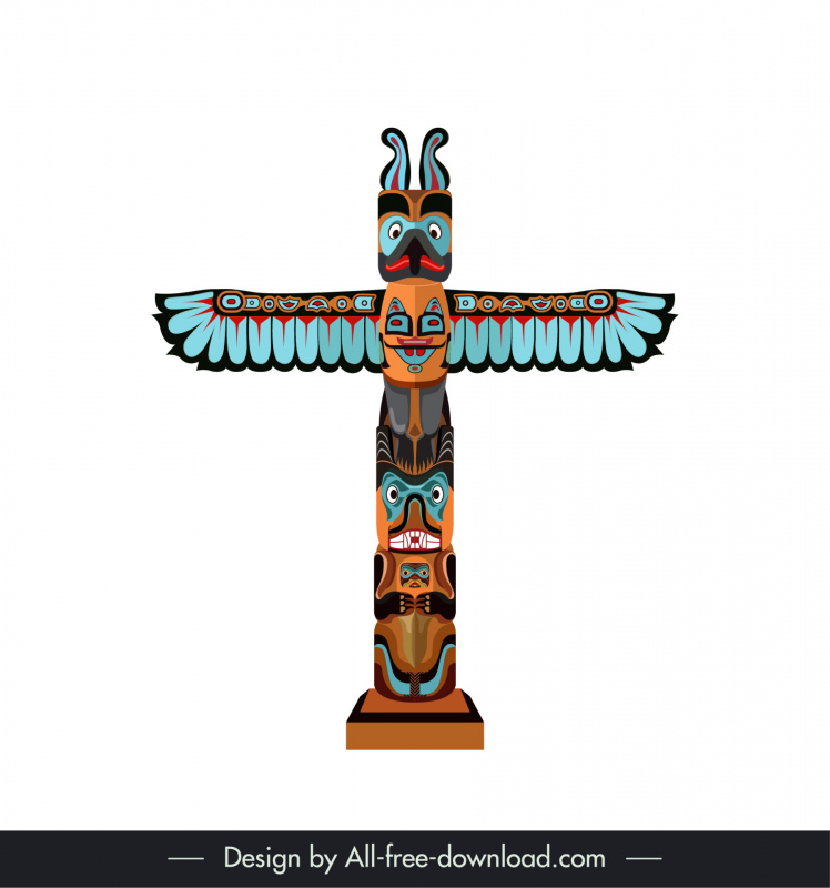  totem pole design element classical symmetric design tribal wings faces sketch 