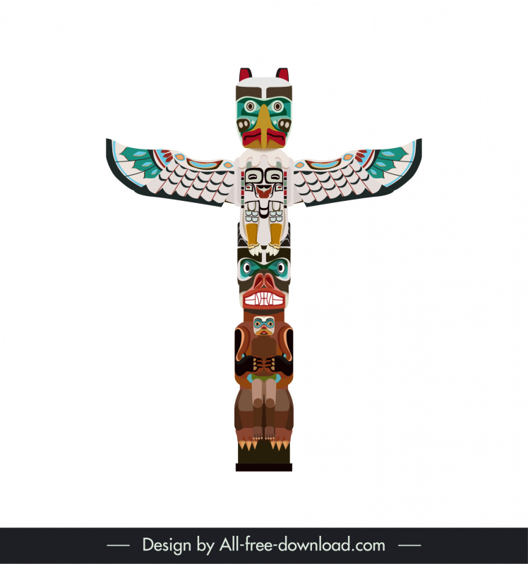  totem pole icon frightening faces wings sketch symmetric design 