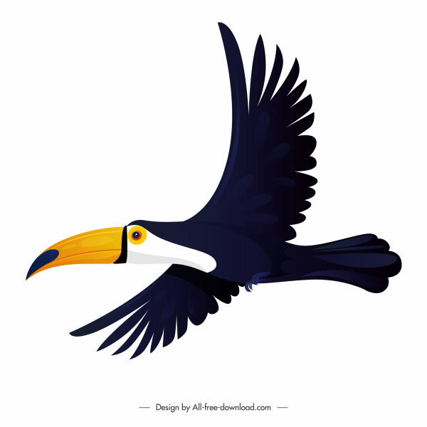 toucan bird icon flying sketch flat design