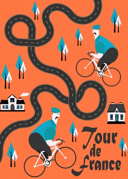tour de france banner curved road cartoon characters