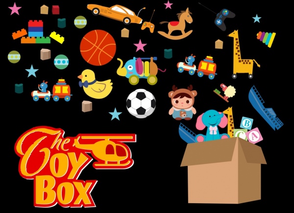 toy box advertising various colorful symbols decoration