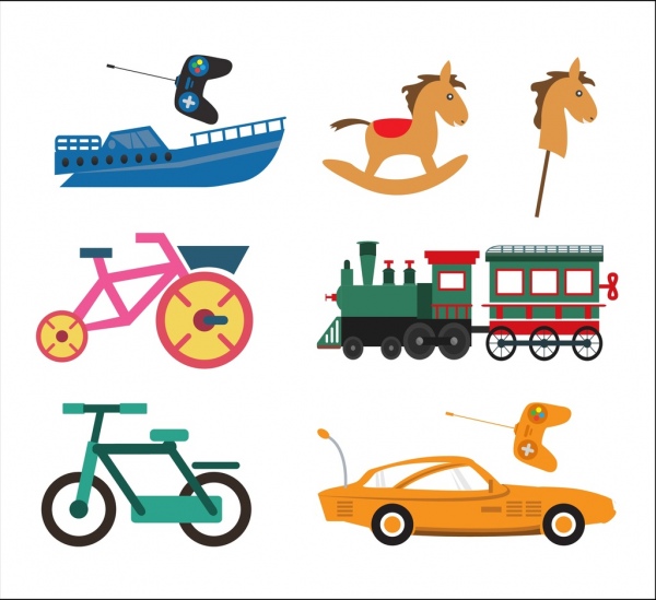 toy icons collection various flat colored types isolation