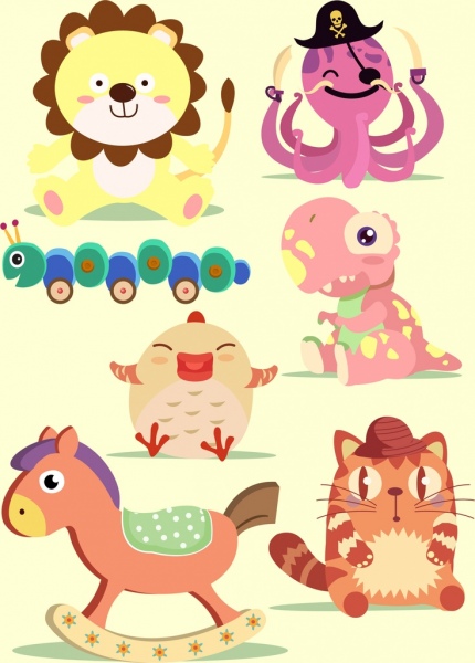 toy icons isolation various cute colored types