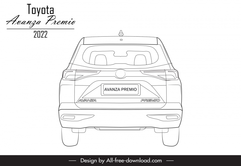 toyota avanza premio 2022 car model icon flat handdrawn back view outline 