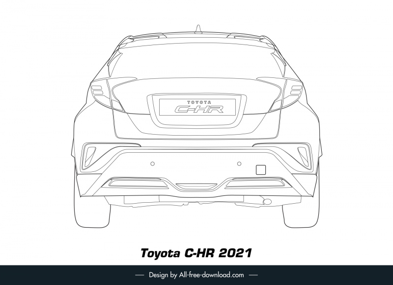 toyota c hr 2021 car model icon black white handdrawn rear view outline  