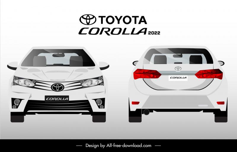 toyota corolla advertising banner front view rear view sketch flat design 