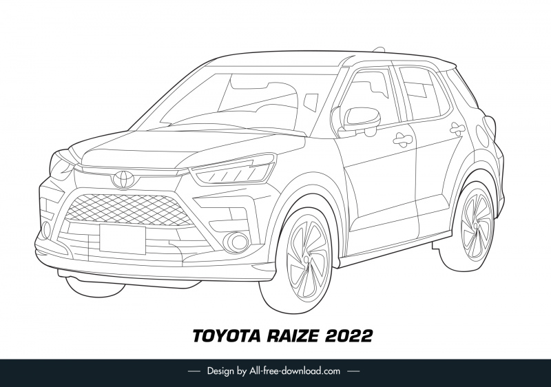 toyota raize 2022 car advertising template 3d black white handdrawn front view outline