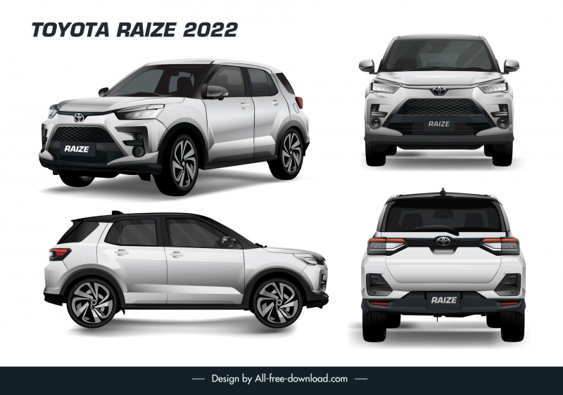 toyota raize 2022 car model icons modern different views design 