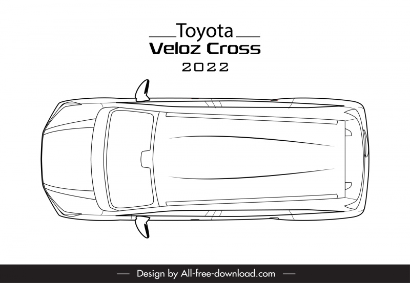 toyota veloz cross 2022 car model icon flat black white handdrawn top view sketch