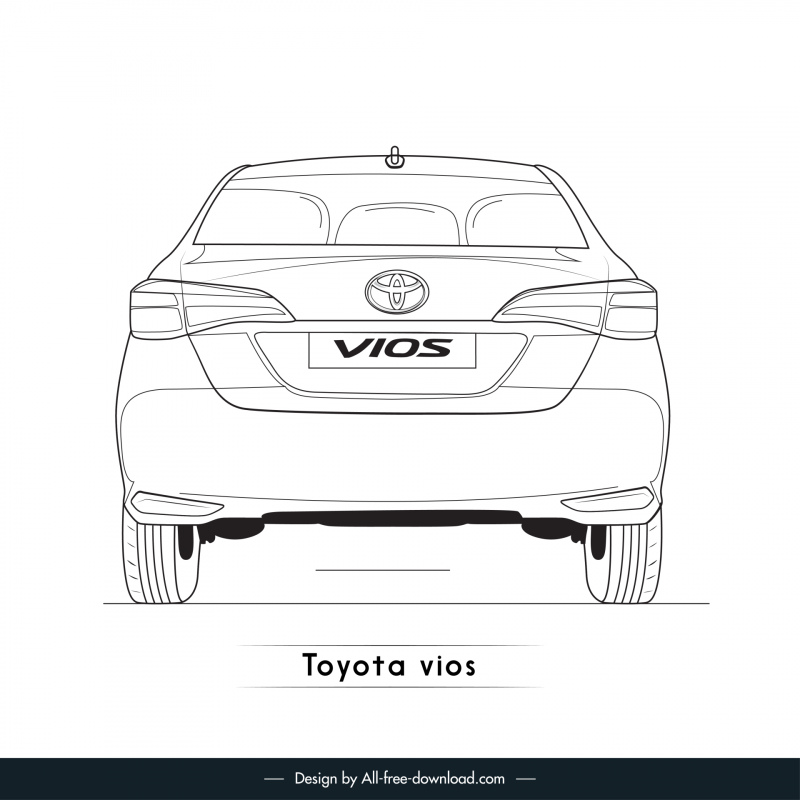 toyota vios car model icon handdrawn flat back view  outline  