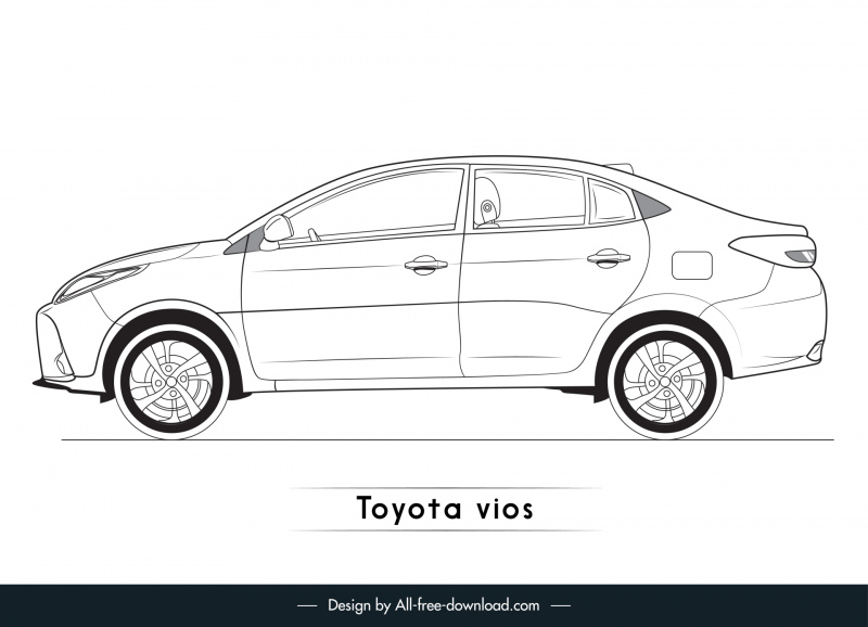 toyota vios car model icon side view outline black white handdrawn