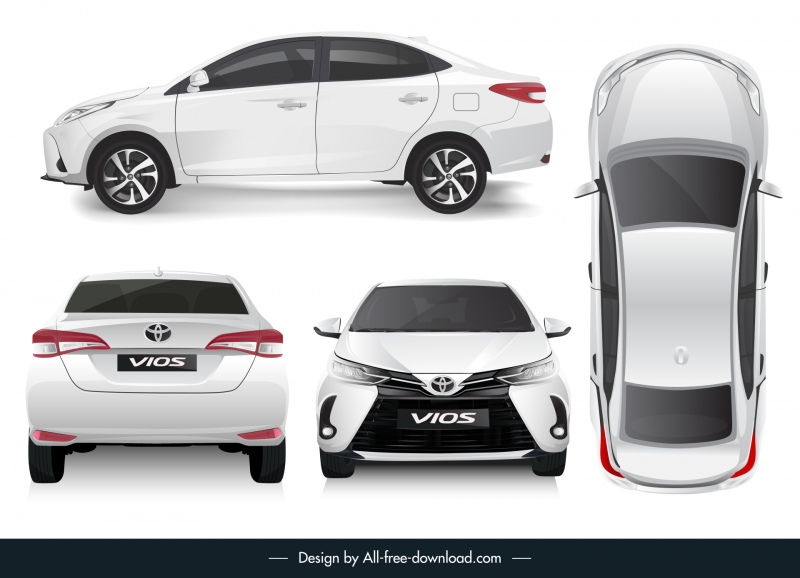 toyota vios car model icons different views sketch modern design 
