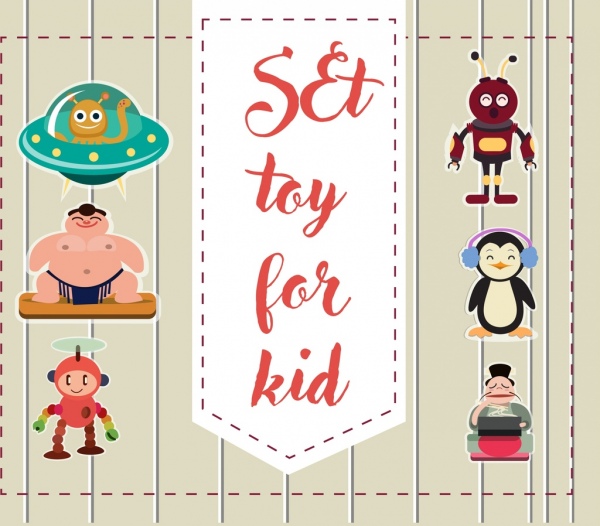 toys advertisement colored flat design various colored icons
