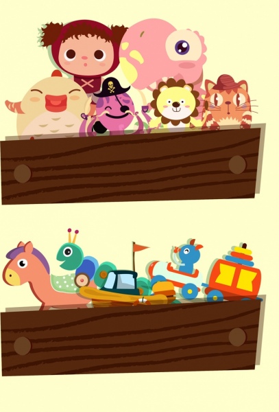 toys icons background colored cartoon design