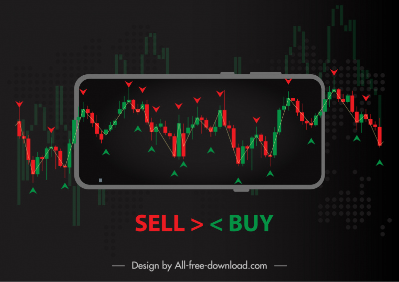 trading signals template dynamic dark blurred candlestick chart sketch