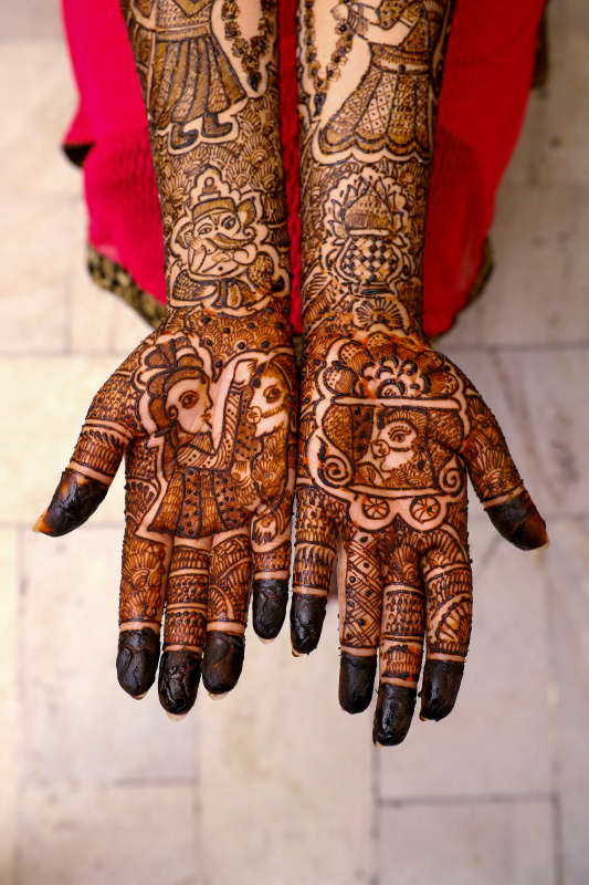 traditional indian mehndi art picture decorated hands closeup