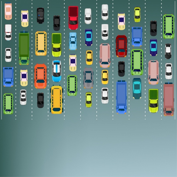 traffic background cars road lanes icons colored flat