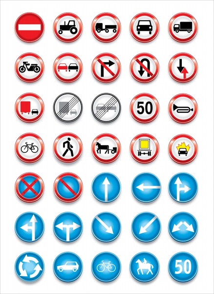traffic signs collection shiny modern colored circle design