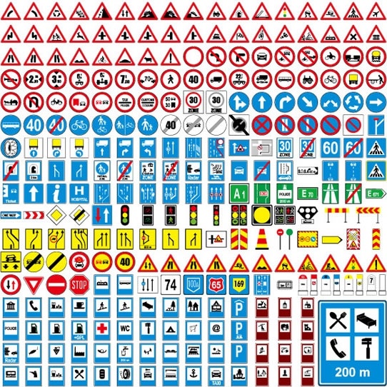 traffic signs collection colored flat shapes
