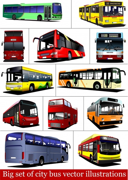 transportation bus icons colored modern 3d sketch