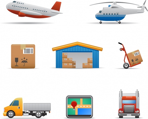 logistics icons colored modern symbols sketch
