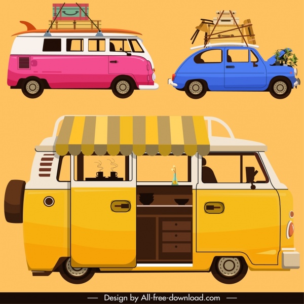 transportation vehicle icons colorful classical sketch
