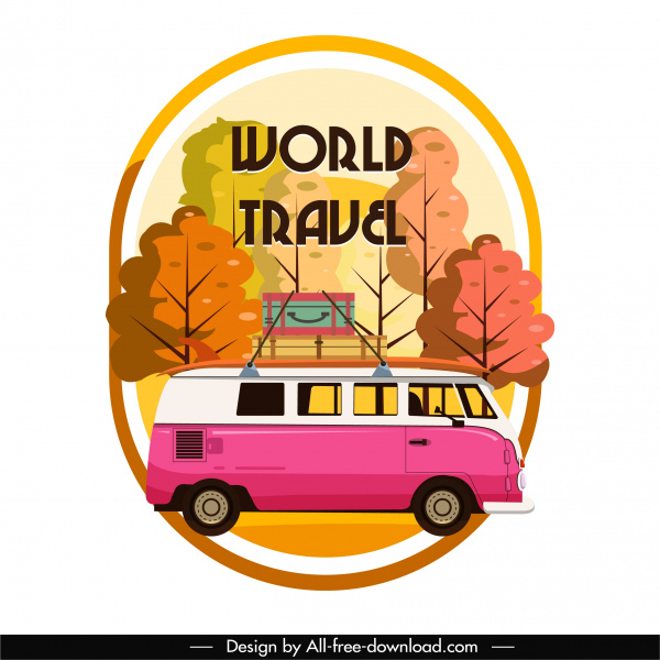 travel advertising background retro bus sketch colorful flat