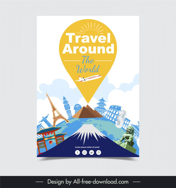 travel around the world poster template countries emblems sketch
